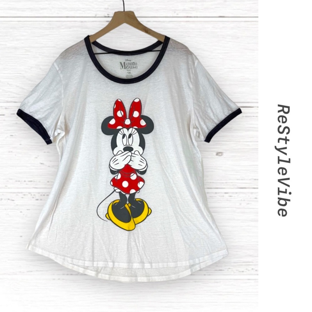 DISNEY Women’s Plus Size 1X T-Shirt Tee Slub Minnie Mouse Short Sleeve